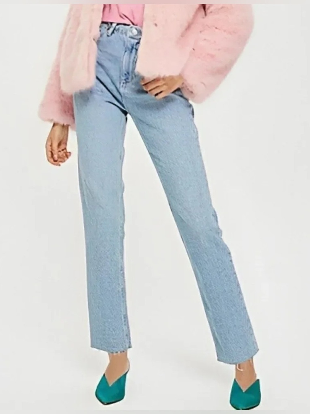 Topshop Moto Stone Light Wash Straight Leg Raw Edge Hem Jeans size 28 x 28